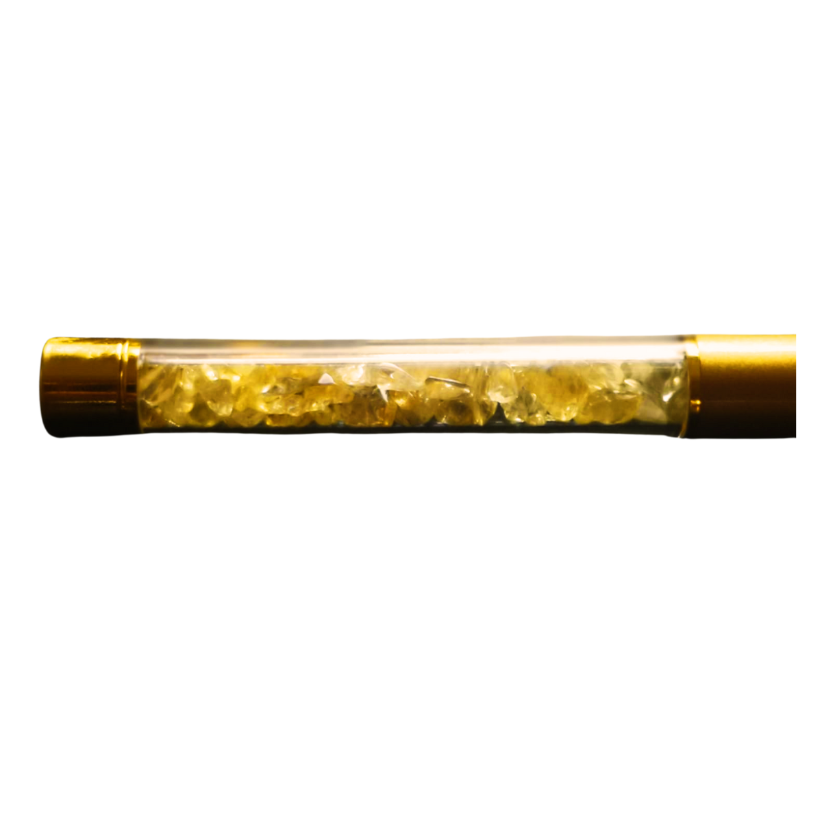 Abundance Alchemy Gold Citrine Manifestation Pen- Close up view of 
 citrine crystals