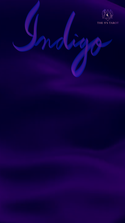 Purple background with the word 'Indigo' and 'The 9's Tarot' logo.